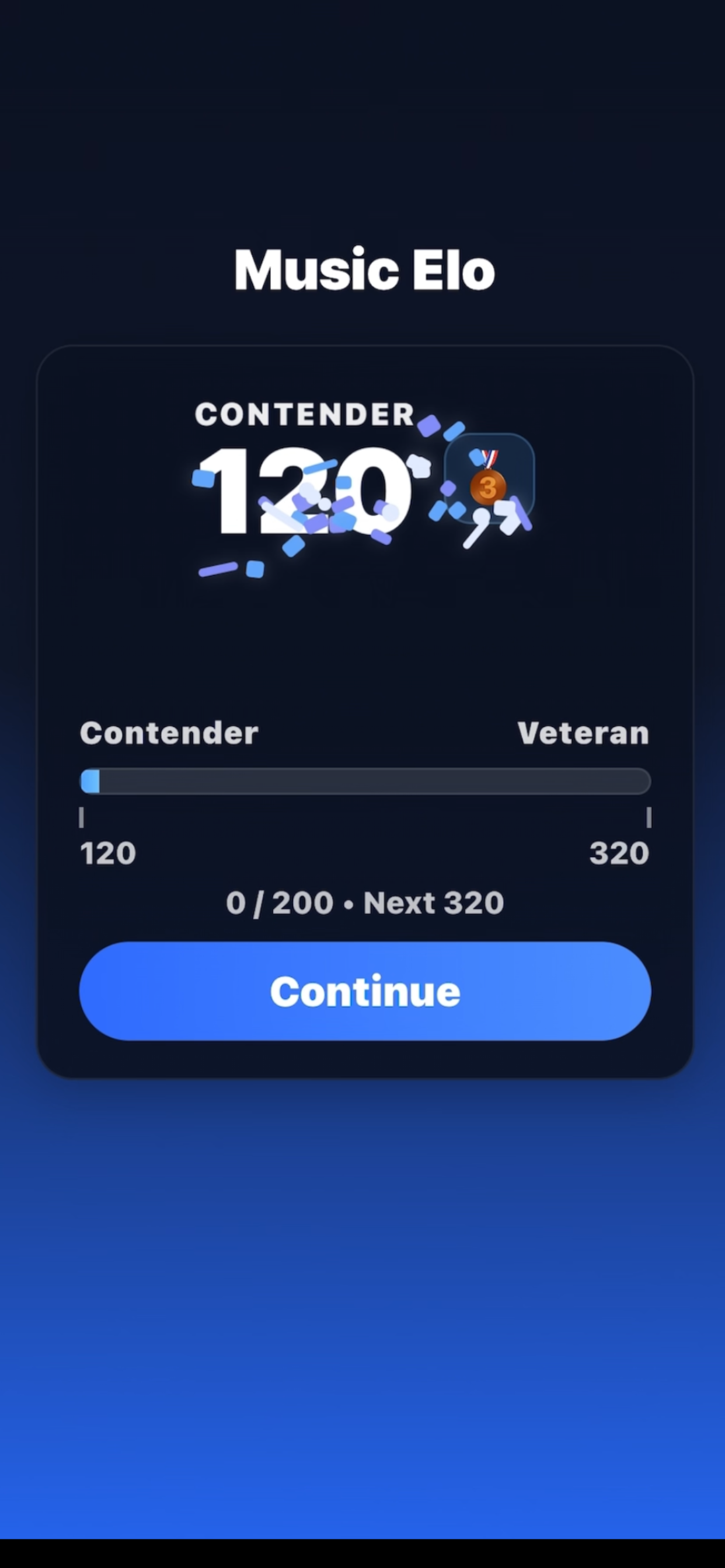 Trivia Dash rank up screen